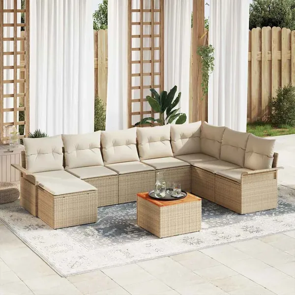 Ensemble de canapé de jardin 9 pcs Beige et crème polyrotin