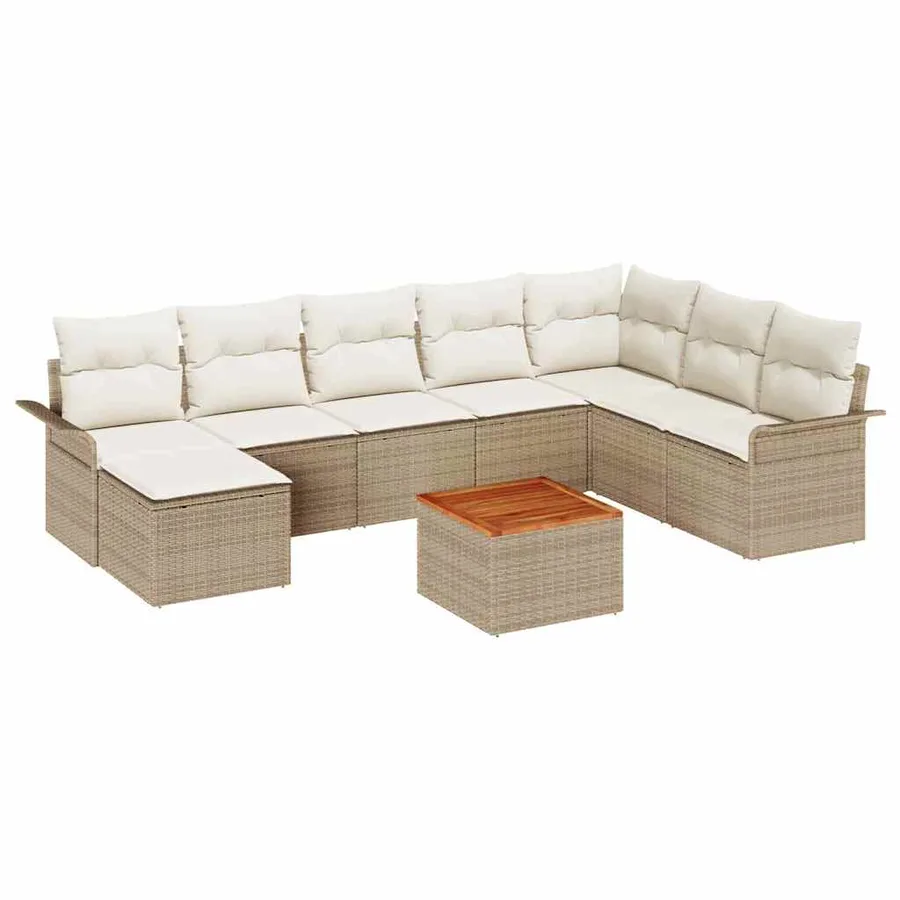 Ensemble de canapé de jardin 9 pcs Beige et crème polyrotin - 2