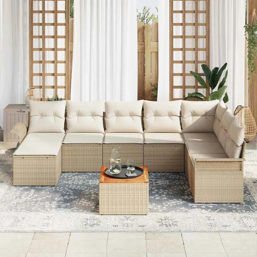 Ensemble de canapé de jardin 9 pcs Beige et crème polyrotin - 3