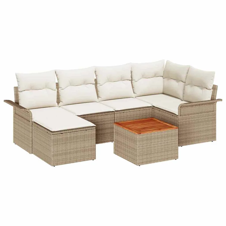 Ensemble de canapé de jardin 7 pcs Beige et crème polyrotin - 2
