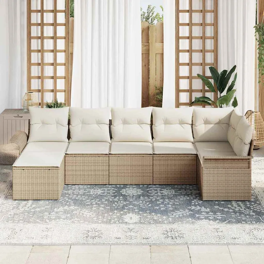 Ensemble de canapé de jardin 7 pcs Beige Poly rotin - 3