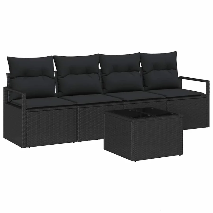 Ensemble de Canapés avec coussin 5 pcs Noir polyrotin - 2