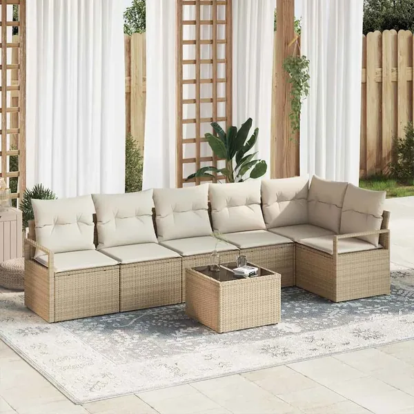 Ensemble de canapé de jardin 7 pcs Beige et crème polyrotin