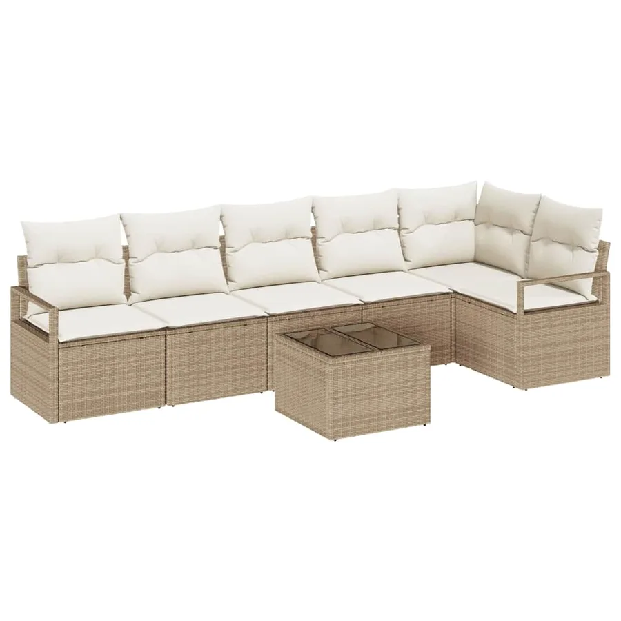 Ensemble de canapé de jardin 7 pcs Beige et crème polyrotin - 2
