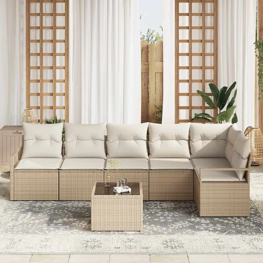 Ensemble de canapé de jardin 7 pcs Beige et crème polyrotin - 3