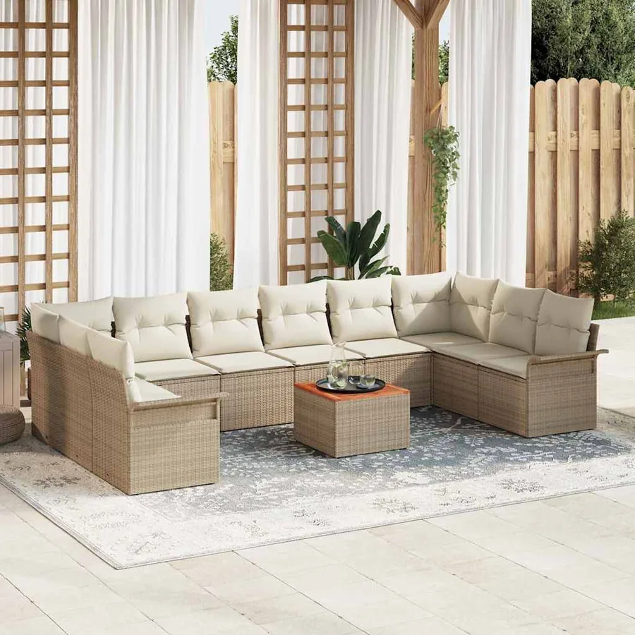 Ensemble de canapé de jardin 11 pcs Beige et crème polyrotin