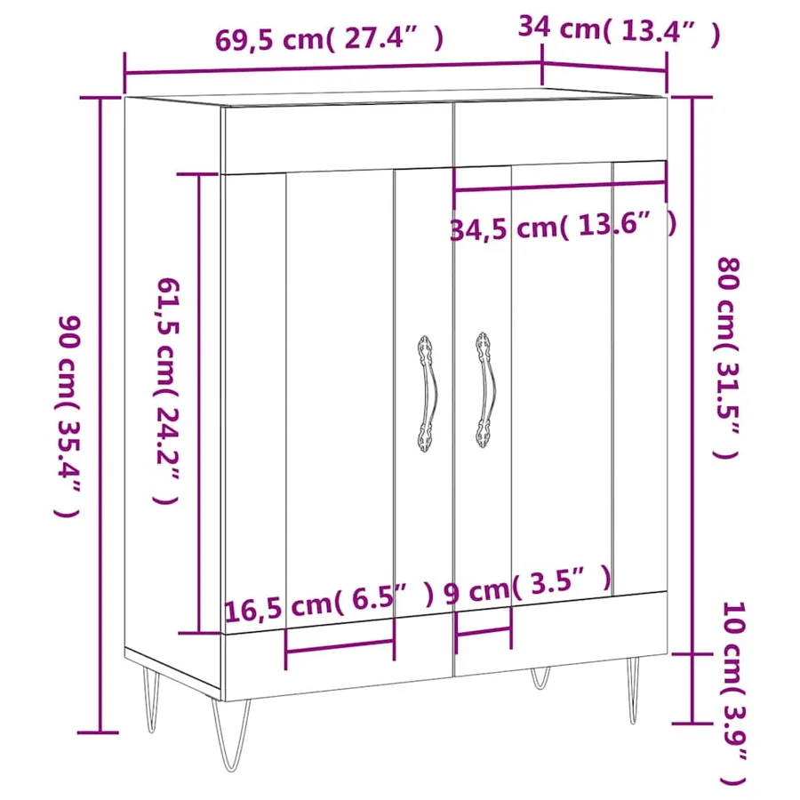 Buffet chêne sonoma 69,5x34x90 cm bois d'ingénierie - 11