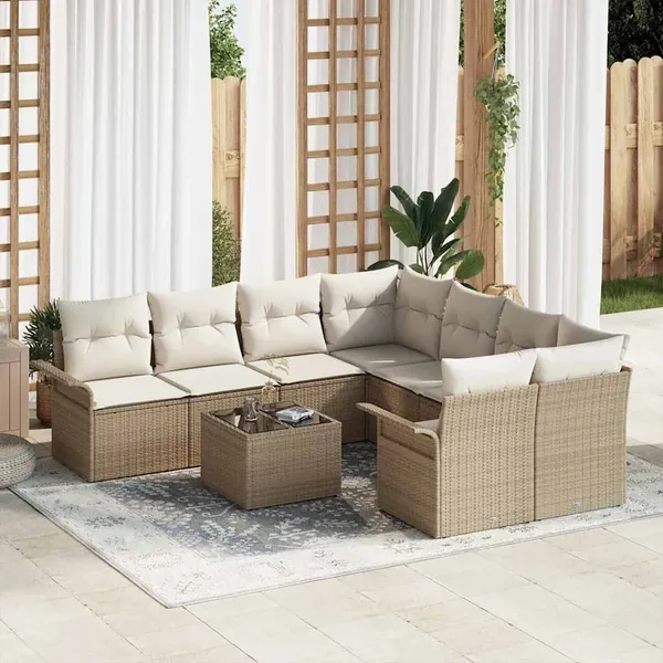 Ensemble de canapé de jardin 9 pcs Beige et crème polyrotin