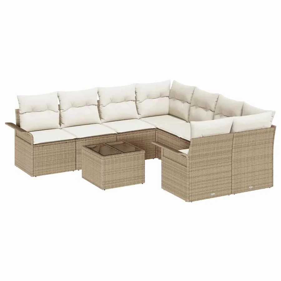 Ensemble de canapé de jardin 9 pcs Beige et crème polyrotin - 2