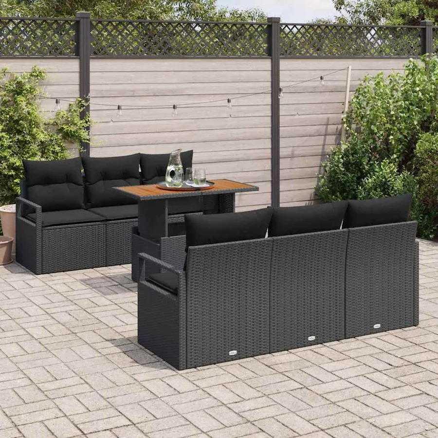Ensemble de canapé de jardin 7 pcs Noir Poly rotin - 3