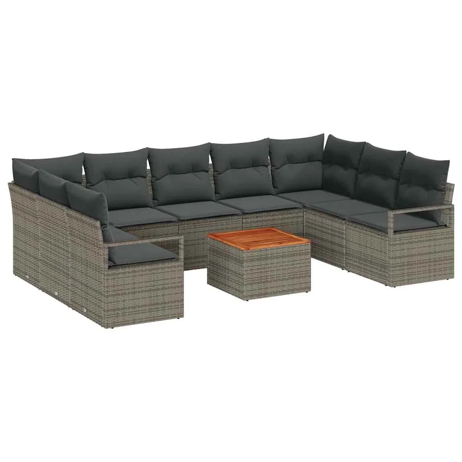 Ensemble de canapé de jardin 10 pcs Gris polyrotin - 2