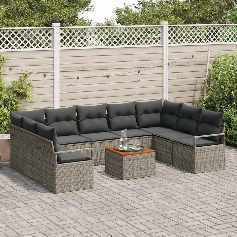 Ensemble de canapé de jardin 10 pcs Gris polyrotin - 3