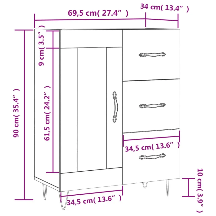 Buffet Blanc brillant 69,5x34x90 cm Bois d'ingénierie - 14