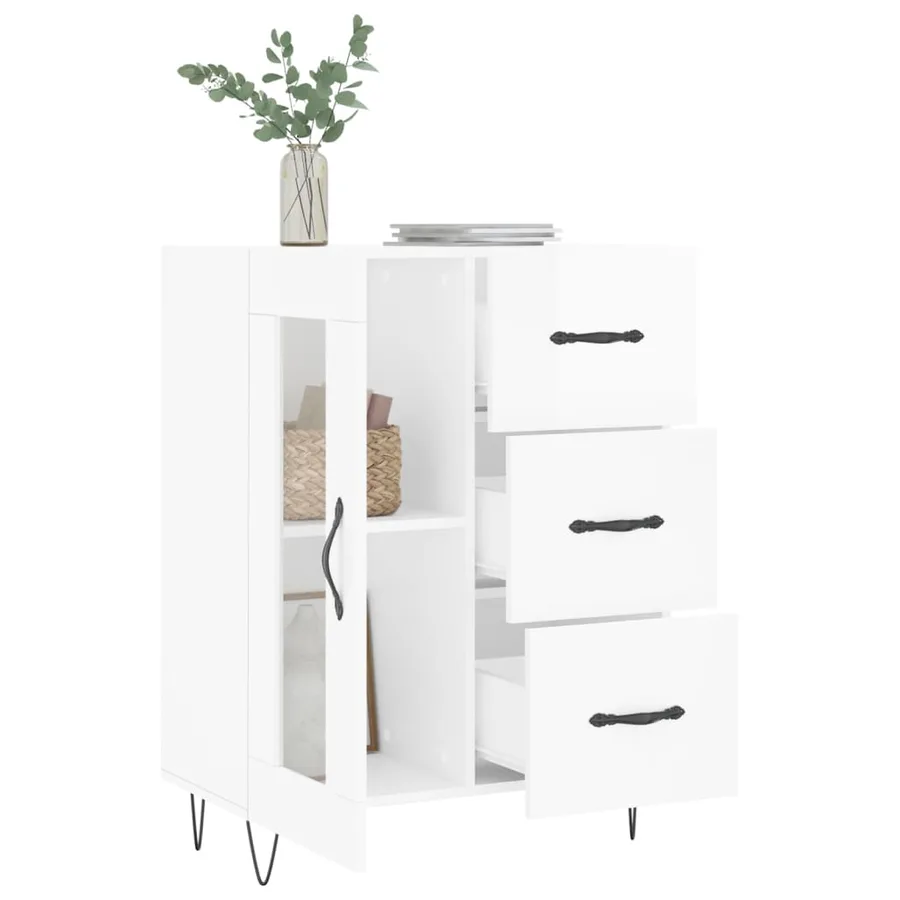 Buffet Blanc brillant 69,5x34x90 cm Bois d'ingénierie - 4