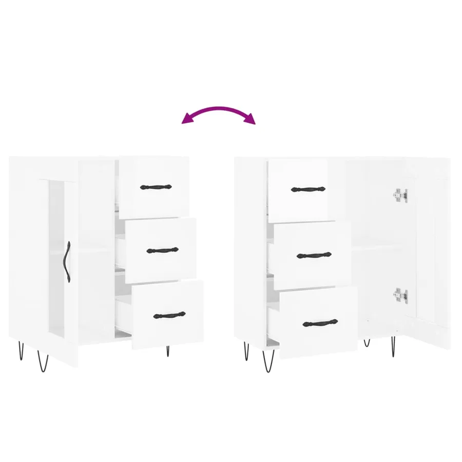 Buffet Blanc brillant 69,5x34x90 cm Bois d'ingénierie - 9