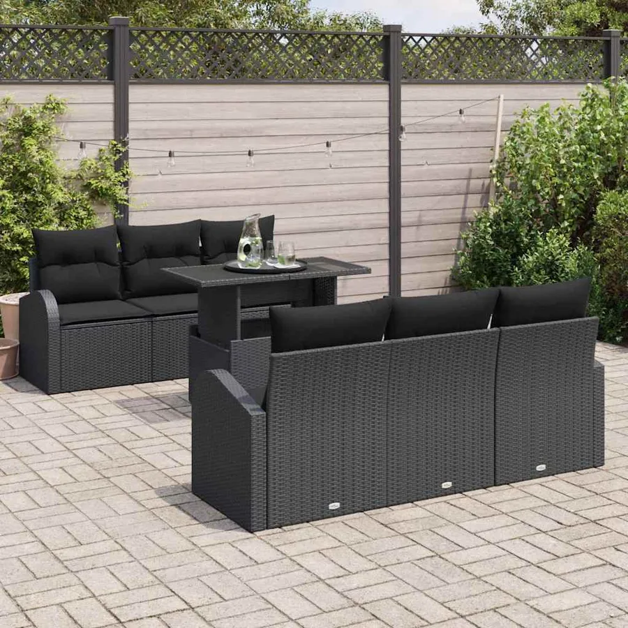 Ensemble de canapé de jardin avec coussin 7 pcs Noir Poly rotin - 3