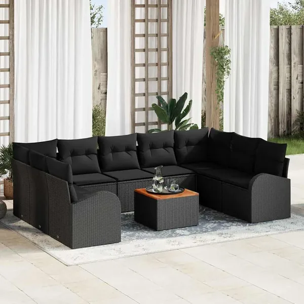 Ensemble de canapé de jardin avec coussin 10 pcs Noir polyrotin