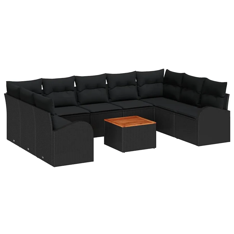 Ensemble de canapé de jardin avec coussin 10 pcs Noir polyrotin - 2