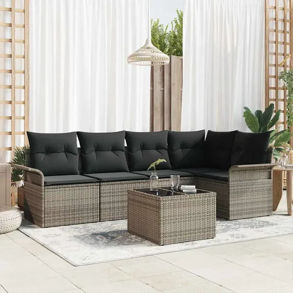 Ensemble de canapé de jardin avec coussin 6 pcs Gris Poly rotin