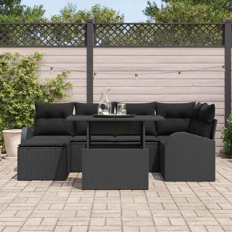 Ensemble de canapé de jardin avec coussin 7 pcs Noir - 3