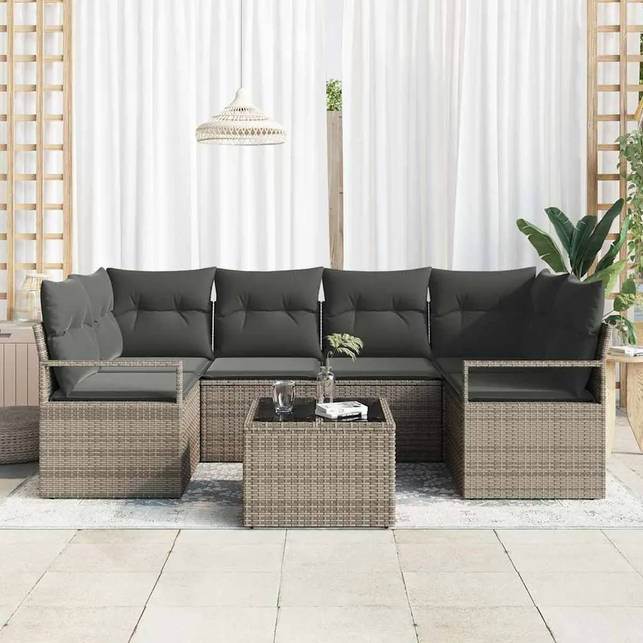 Ensemble de canapé de jardin avec coussin 7 pcs Gris - 3