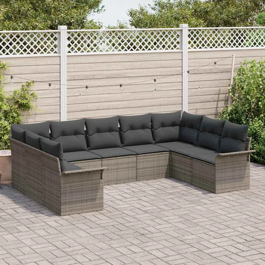 Ensemble de canapé de jardin avec stockage 9 pcs Gris polyrotin - 3