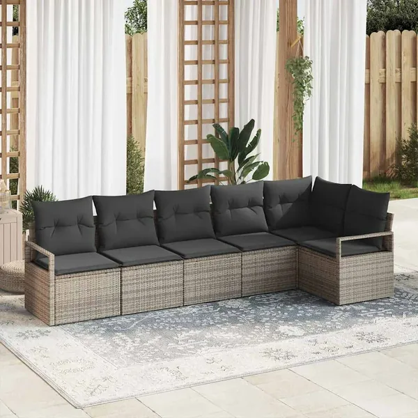 Ensemble de canapé de jardin avec coussin 6 pcs Gris polyrotin