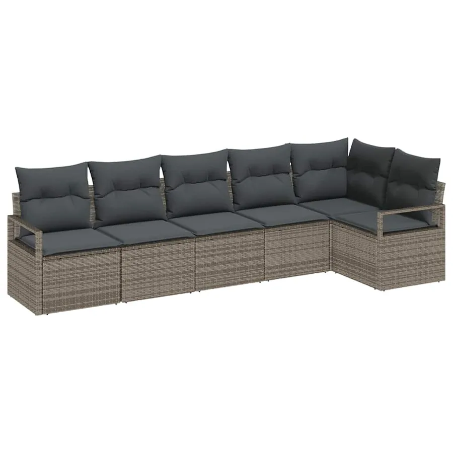 Ensemble de canapé de jardin avec coussin 6 pcs Gris polyrotin - 2
