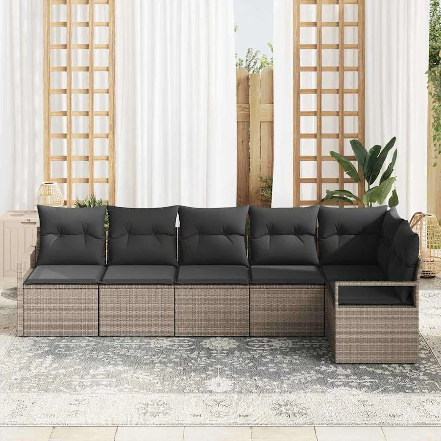 Ensemble de canapé de jardin avec coussin 6 pcs Gris polyrotin - 3