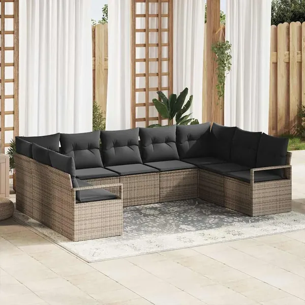 Ensemble de canapé de jardin avec coussin 9 pcs Gris polyrotin