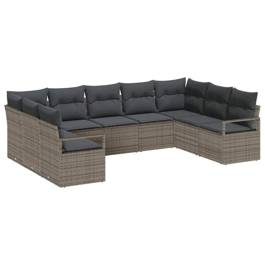 Ensemble de canapé de jardin avec coussin 9 pcs Gris polyrotin - 2