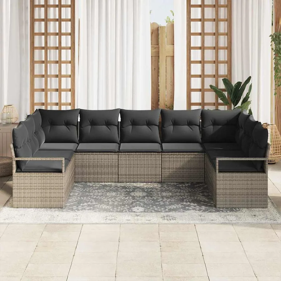 Ensemble de canapé de jardin avec coussin 9 pcs Gris polyrotin - 3