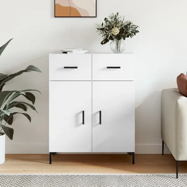 Buffet Blanc brillant 69,5x34x90 cm Bois d'ingénierie