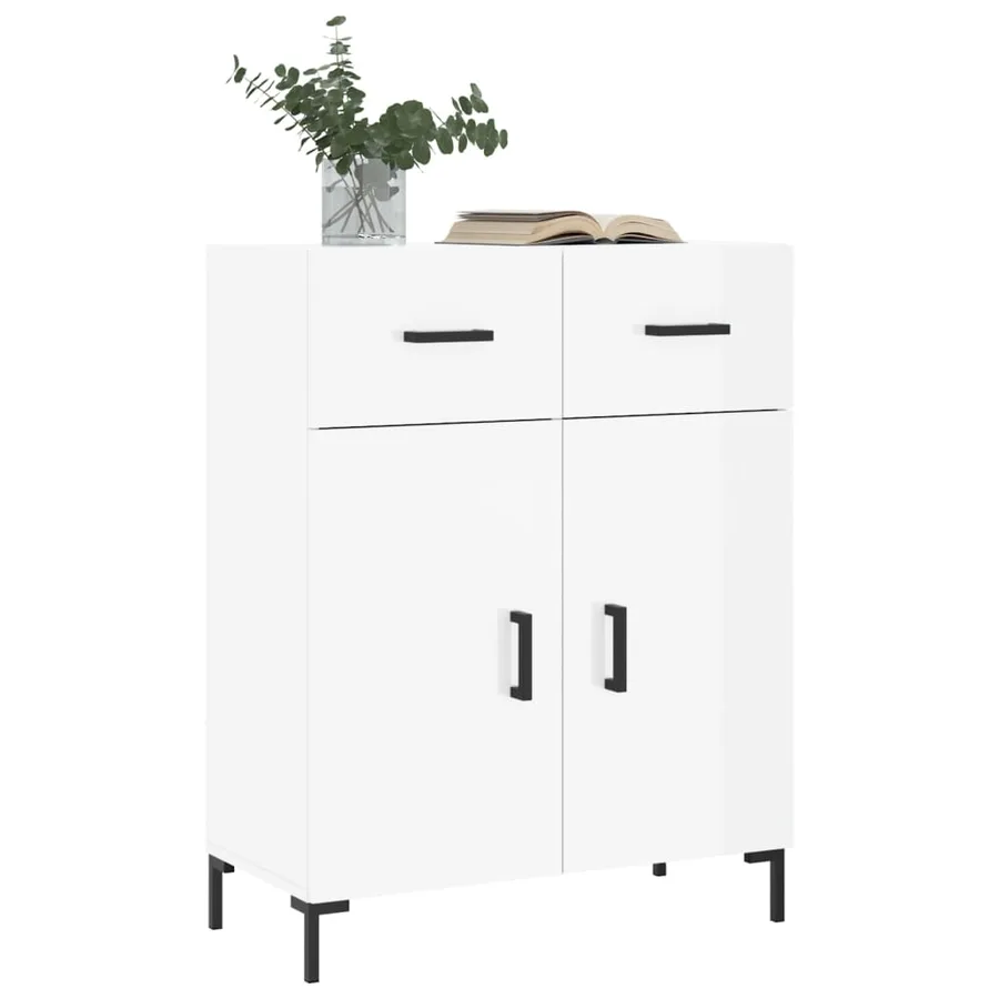 Buffet Blanc brillant 69,5x34x90 cm Bois d'ingénierie - 3