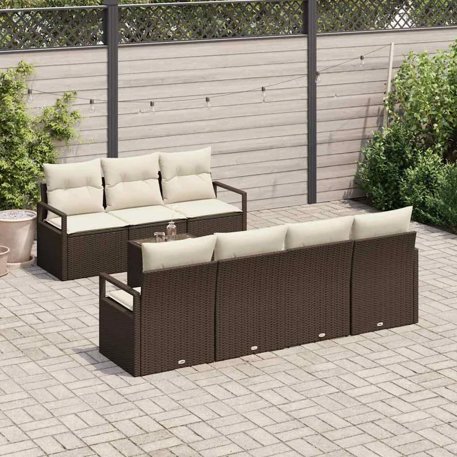 Ensemble de canapé de jardin 8 pcs Marron et Crème polyrotin - 3