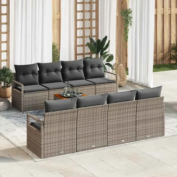 Ensemble de canapé de jardin avec stockage 9 pcs Gris polyrotin