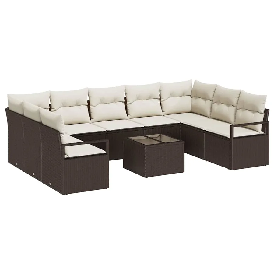 Ensemble de canapé de jardin 10 pcs Marron et Crème polyrotin - 2