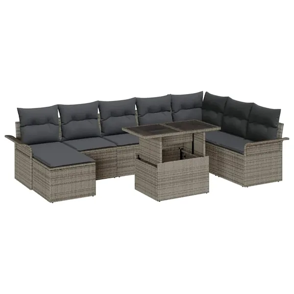 Ensemble de canapé de jardin avec coussin 9 pcs Gris