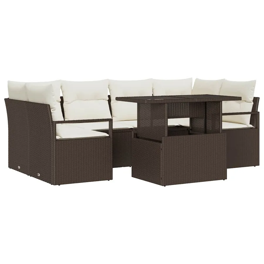 Ensemble de canapé de jardin 7 pcs Marron Poly rotin - 2