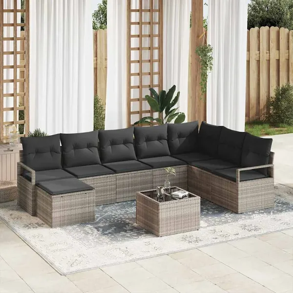 Ensemble de Canapés avec coussin 8 pcs Gris clair polyrotin