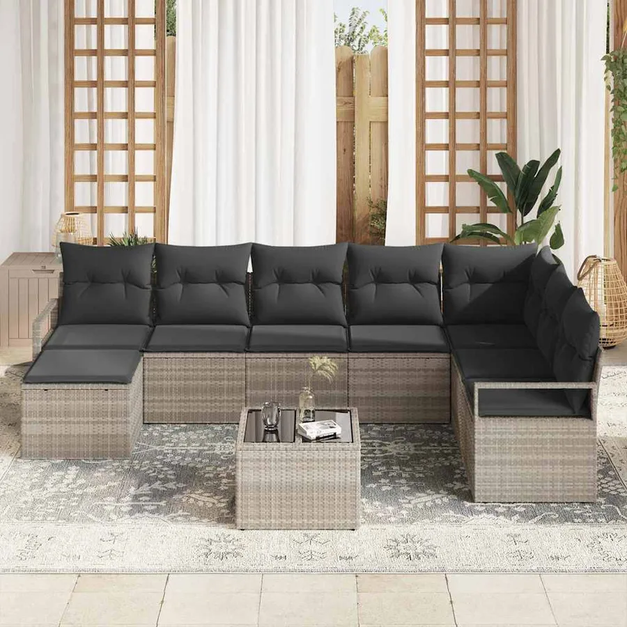 Ensemble de Canapés avec coussin 8 pcs Gris clair polyrotin - 3