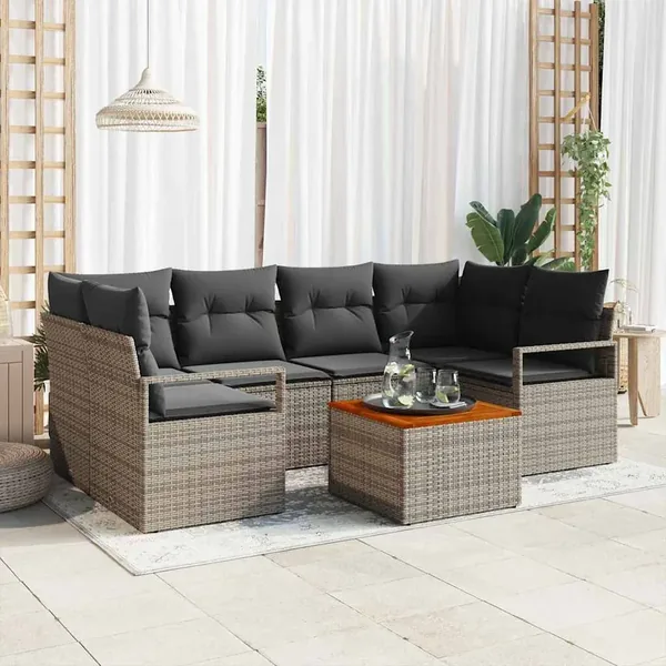 Ensemble de canapé de jardin avec stockage 7 pcs Gris polyrotin