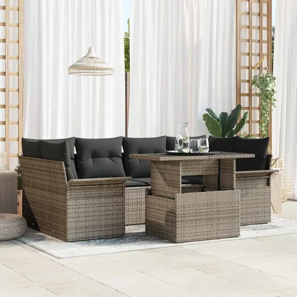 Ensemble de canapé de jardin 7 pcs Gris Poly Rattan