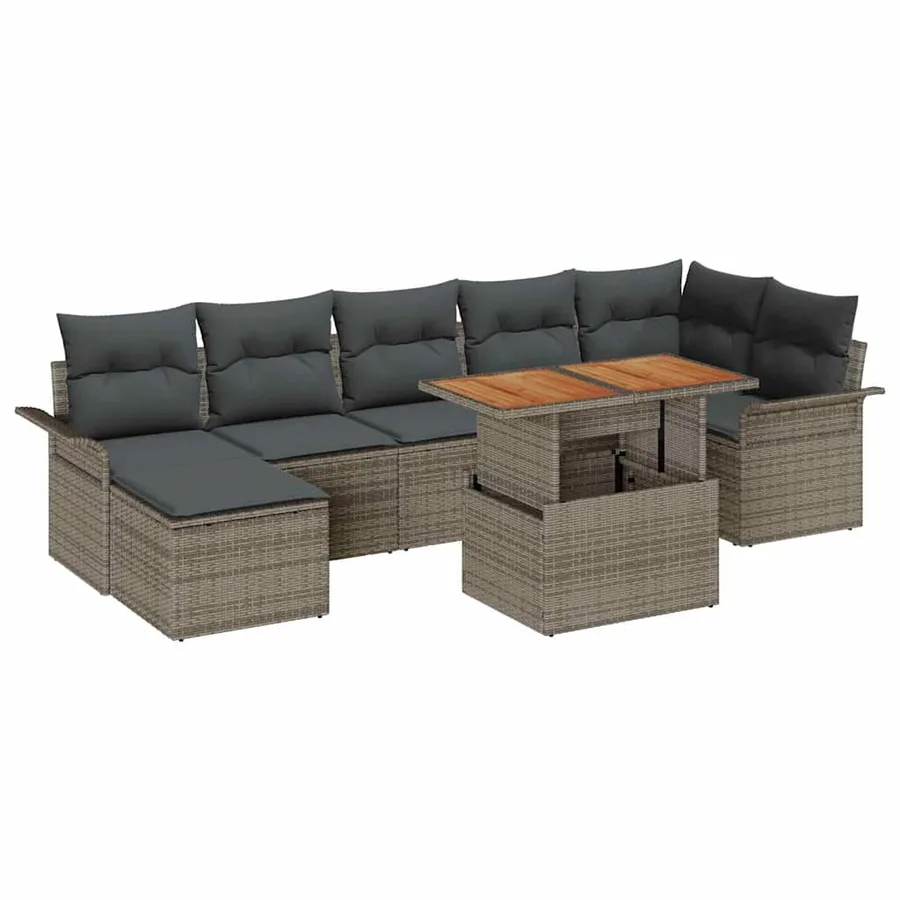 Ensemble de canapé de jardin 8 pcs Gris Poly rotin - 2