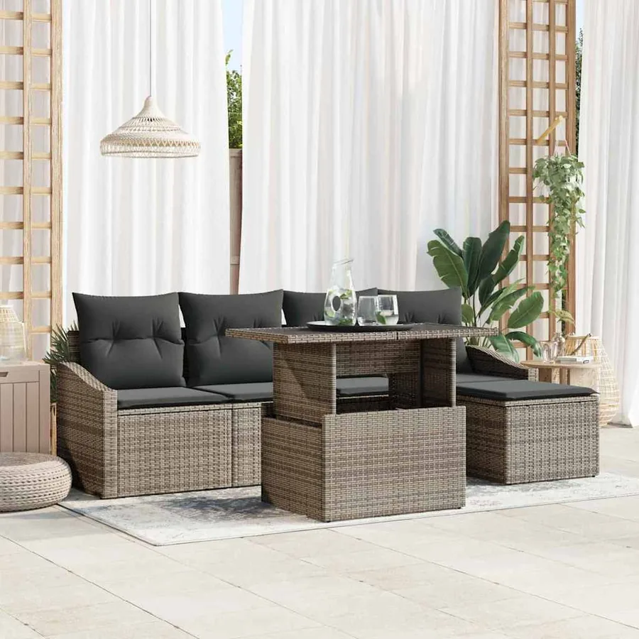 Ensemble de canapé de jardin avec coussin 6 pcs Gris polyrotin