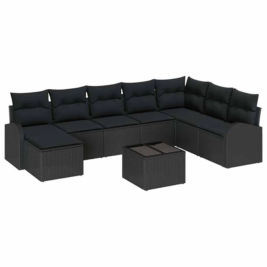Ensemble de canapé de jardin avec coussin 9 pcs Noir Poly rotin - 2