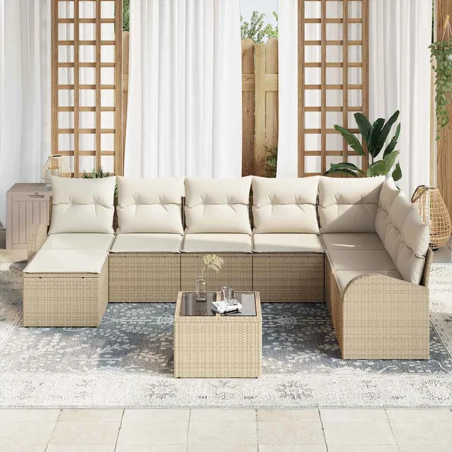 Ensemble de canapé de jardin 9 pcs Beige Poly rotin - 3