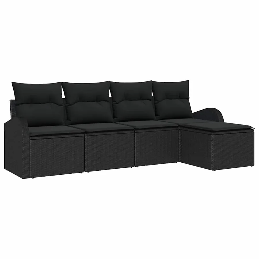 Ensemble de canapé de jardin 5 pcs Noir polyrotin - 2