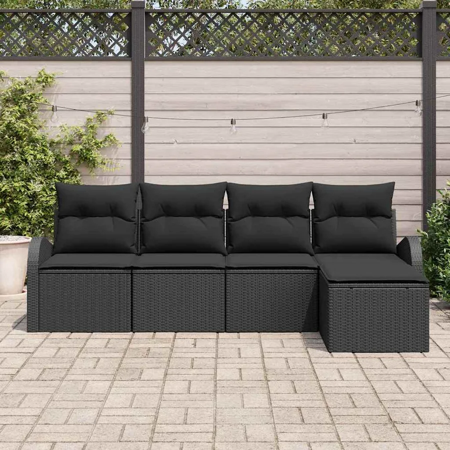 Ensemble de canapé de jardin 5 pcs Noir polyrotin - 3