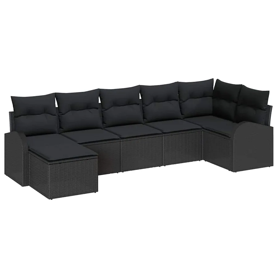 Ensemble de canapé de jardin avec coussin 7 pcs Noir Poly rotin - 2